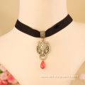 Black Velvet Neck Choker With Black Stone Pendant Necklace